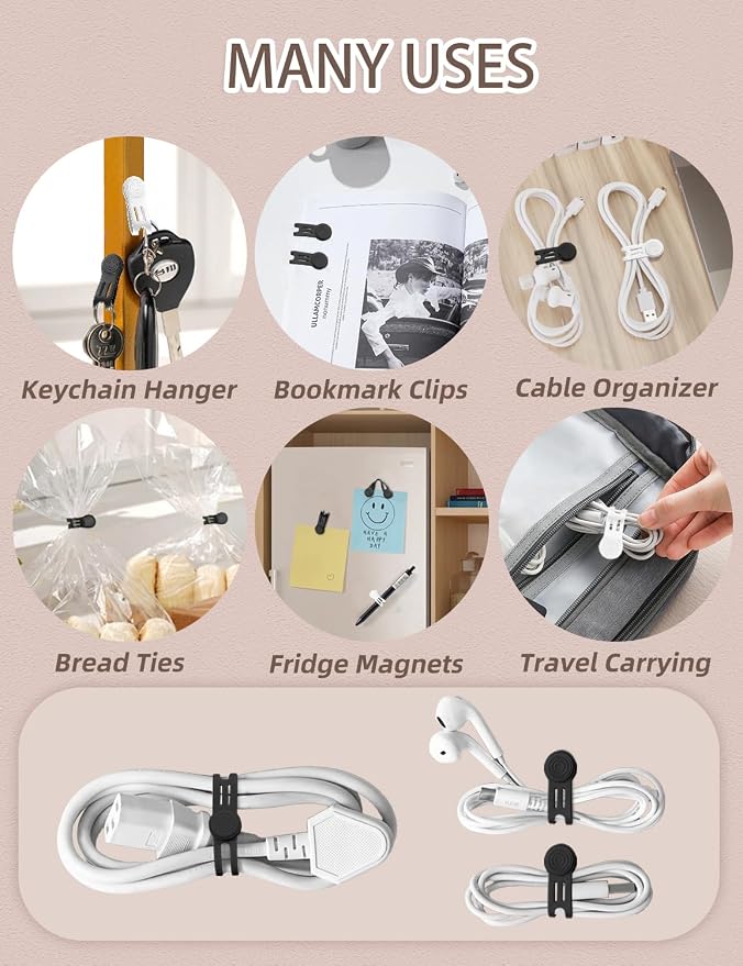 Kanemc Magnetic Ties For Cords, Cord Wrap Silicone Zip Ties Twist Ties Magnet - Image 7