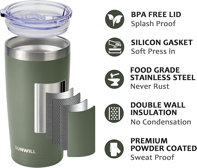SUNWILL Travel Coffee Tumbler 20 oz, Insulated Mug - Image 2