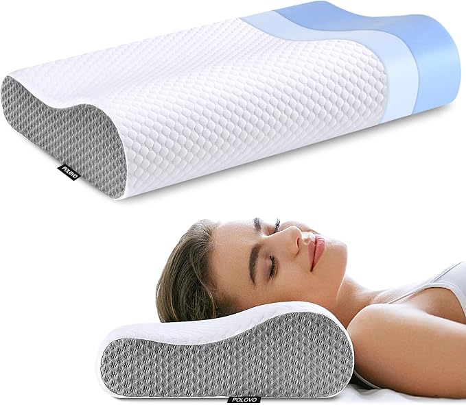 Neck Pillow Memory Foam for Pain Relief Bed Pillow for Sleeping, Ergonomic by Polovo