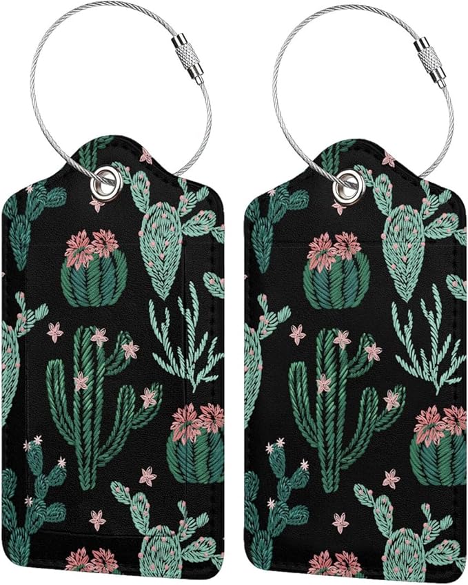 2 Pcs Cute Cactus Luggage Tags for Suitcases for Women Girls Boys Men Travel by SNAPMADE