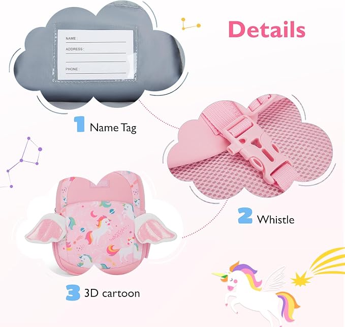 mommore Toddler Backpack for Girls 2-4 Neoprene Unicorn Backpack - Image 5
