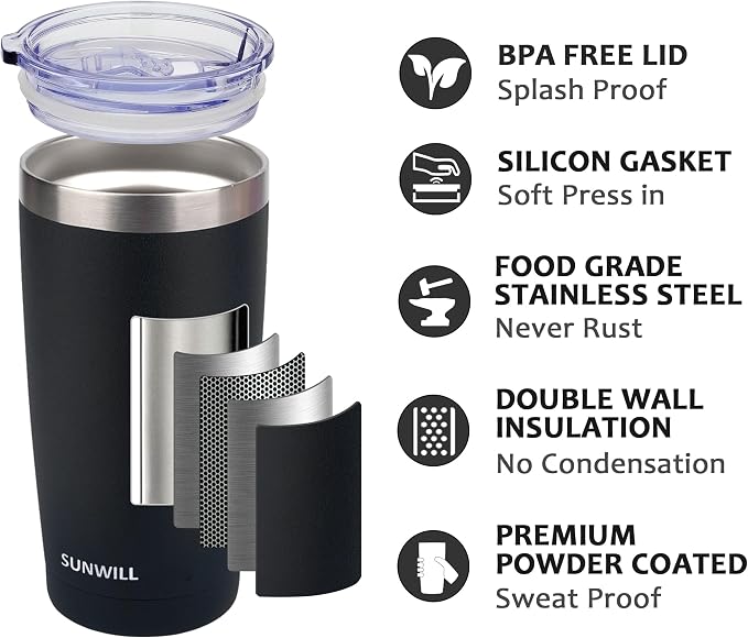 SUNWILL Travel Coffee Mug with Lid, 20 oz Tumbler Set of 2, Insulated Stainless - Image 2
