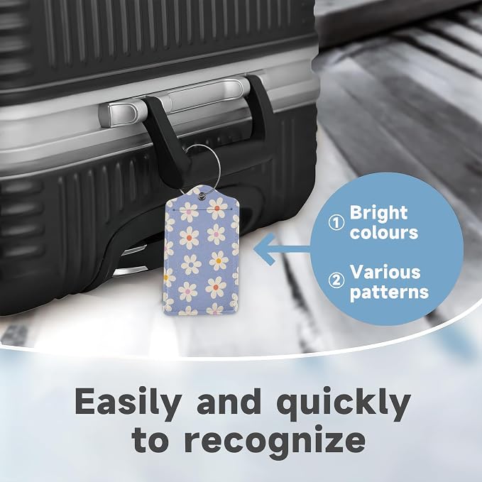 2 Pack Luggage Tag for Suitcase, Groovy Daisy Flowers Leather Bag Tags - Image 4