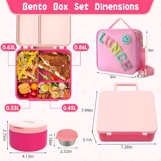 Kids Bento Lunch Box with 8oz Soup Thermo, Kids Leakproof Lunch Food Containers - Image 5