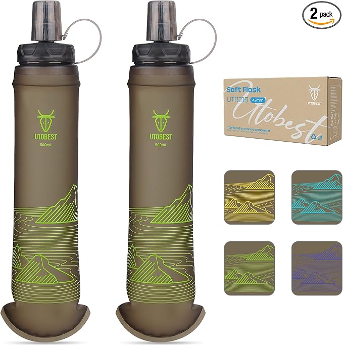UTOBEST 500ml Soft Flask, 2 Pack Flexible TPU Hydration Water Bottle, by UTOBEST