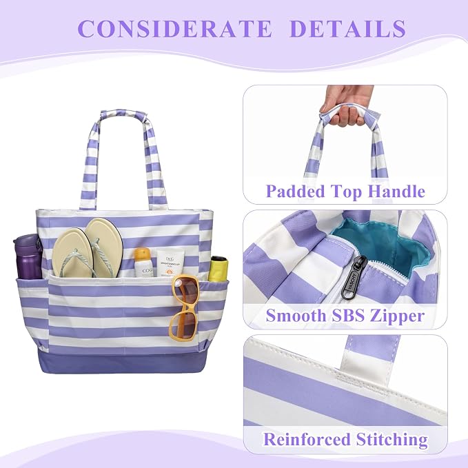 VASCHY Beach Bag for Women, Large Waterproof Sandproof Fold-able Packable Pool - Image 4