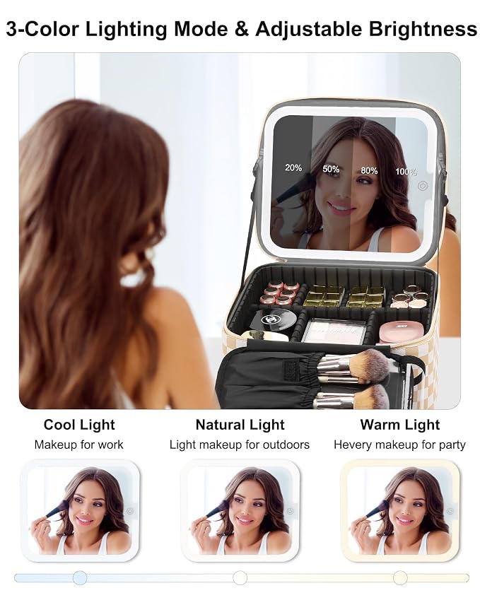 Relavel Travel Makeup Bag With LED Mirror, Cosmetic Train Case with Light up - Image 7