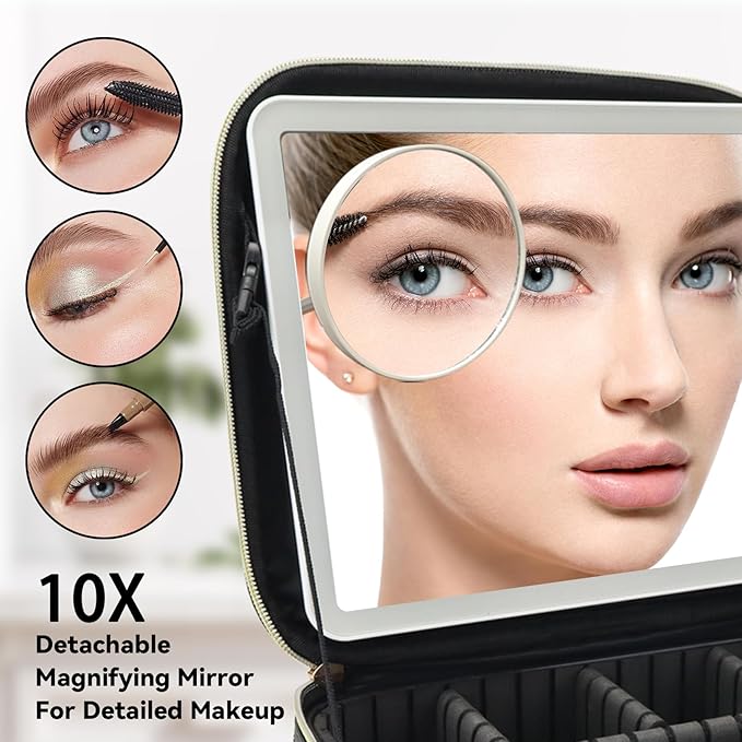 Travel Makeup Bag with LED Mirror and 10x magnifying glass with 3 Lighted - Image 2
