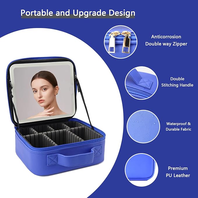 Makeup Bag with Led Mirror, Travel Makeup Organizer with 3 Color Setting - Image 4