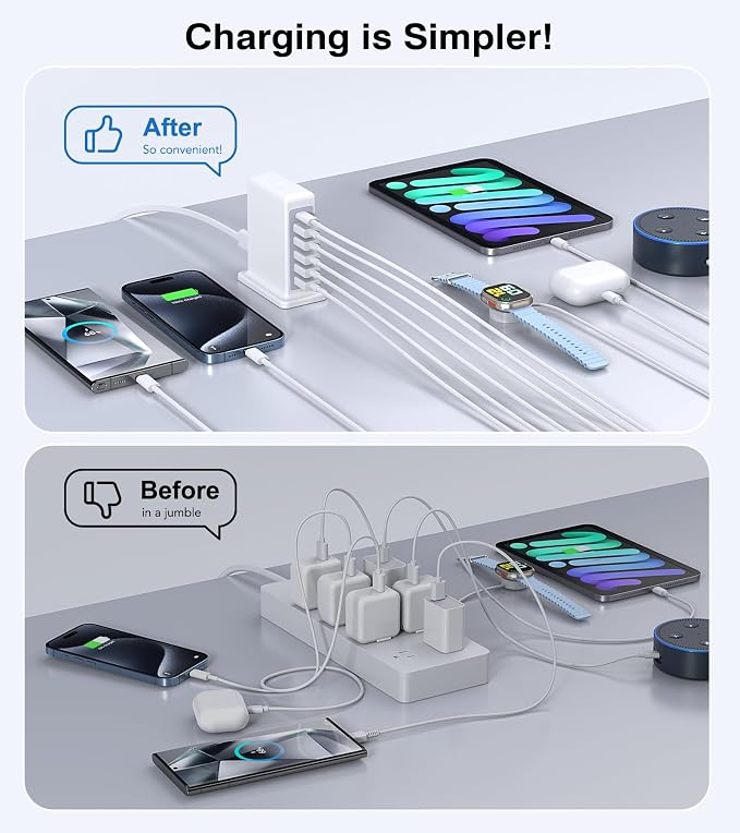 Charging Station for Multiple Devices, 45W 6 Port USB Charger Charging Block - Image 5
