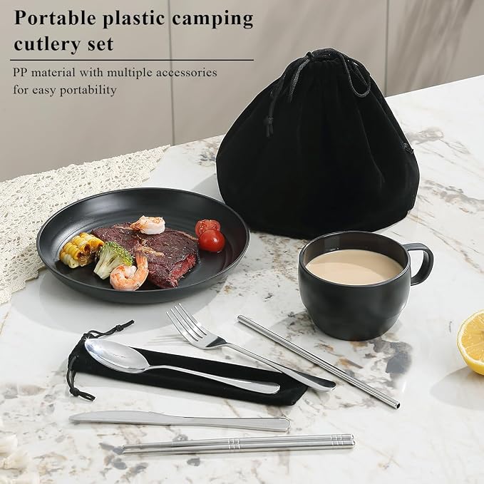 Camping Essentials Set, HOMQUEN Camping Plates and Bowls Set, Coffee Mug - Image 3