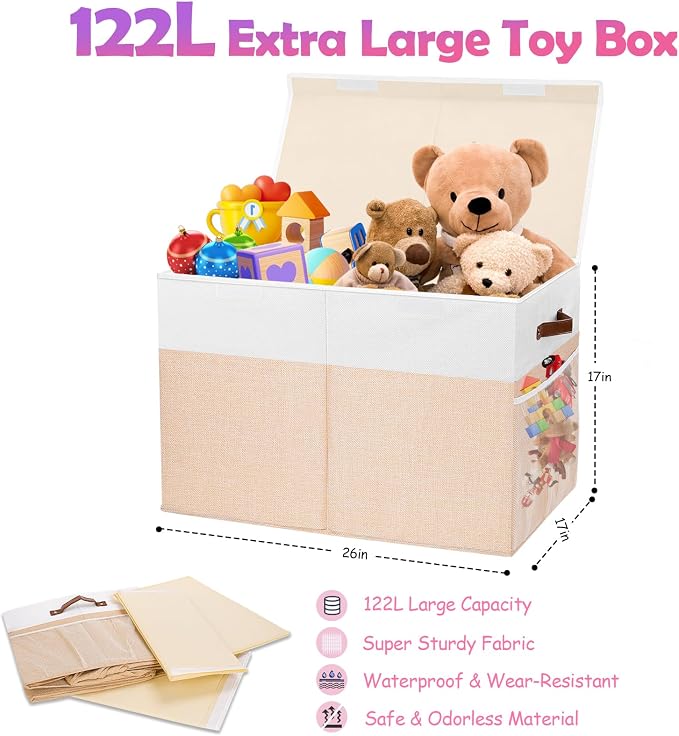 Large Toy Storage Box with Lid, Collapsible Sturdy Toys Storage Organizer Chest - Image 6