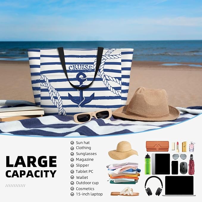Beach Bag for Women Beach Tote Bag Waterproof Sandproof Large Bags - Image 5