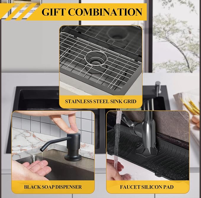Black Kitchen Sink, Stainless Steel Drop In 33x22x9 Inch Single Bowl Topmount - Image 7