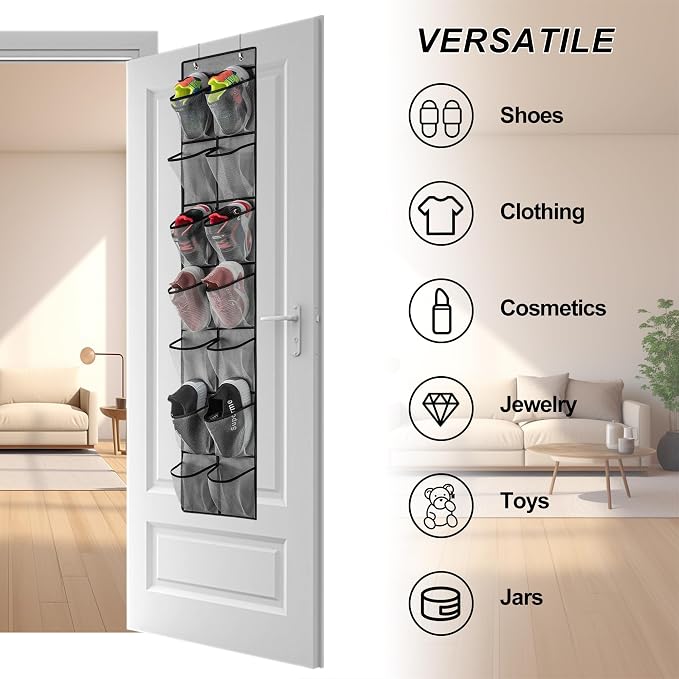 Over The Door Shoe Organizer, 14 Large Mesh Pockets Hanging Shoe Rack - Image 5