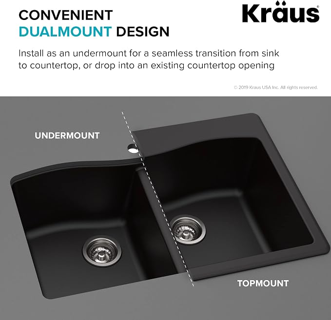 KRAUS Forteza 33-inch Drop in/Undermount 50/50 Double Bowl Granite Kitchen Sink - Image 7