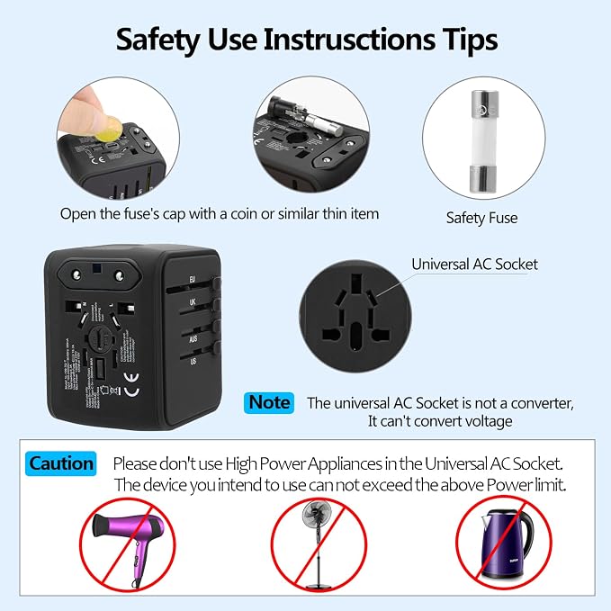 JMFONE Universal Travel Plug Adapter 5 in 1 Charger, European Travel Plug - Image 6
