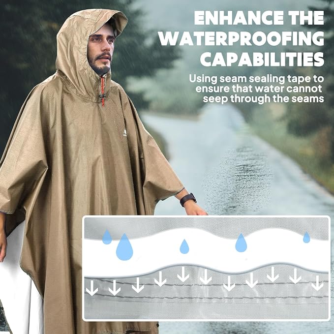 ANYOO Hooded Rain Poncho for Adults Waterproof Lightweight Rain Coat for Men - Image 5