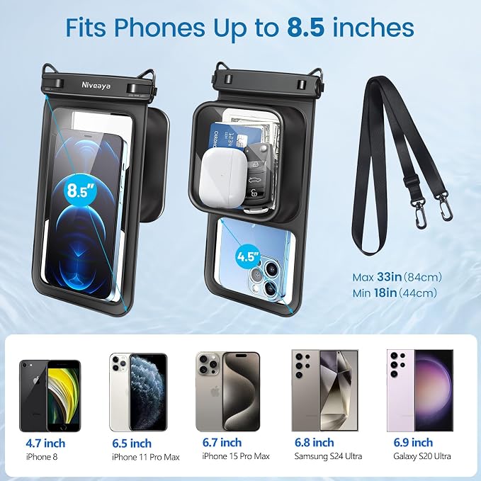 Niveaya [Floatable Floating Waterproof Phone Pouch 2 Pack-Up to 8.5", Large - Image 5