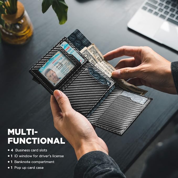 VULKIT Pop up Card Wallet Minimalist Cash Wallets RFID Blocking Leather Smart - Image 6