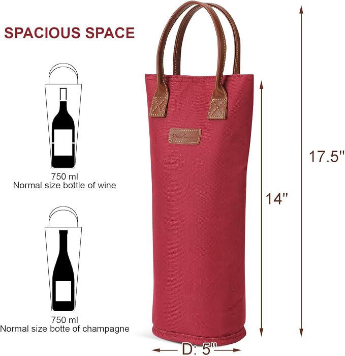 ZORMY Single Bottle Insulated Wine Tote, 1 Bottle Wine Carrier Bag Padded Wine - Image 4