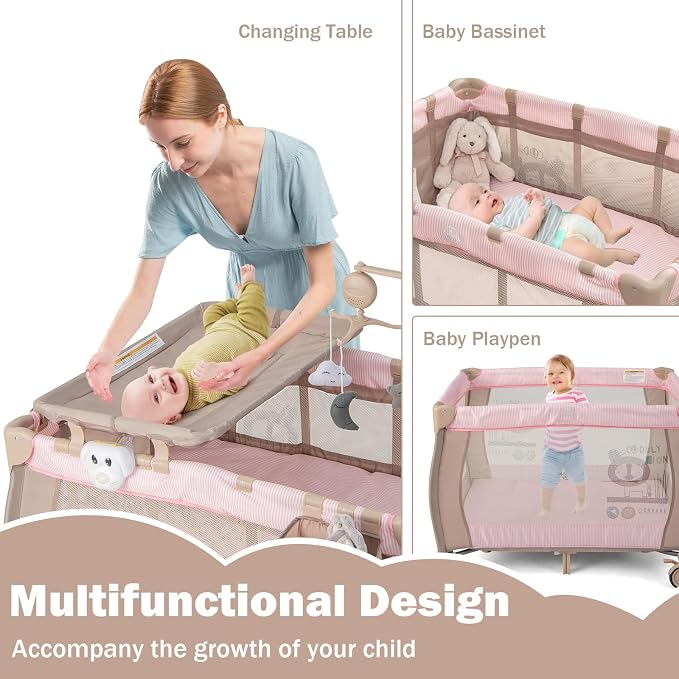 HONEY JOY Pack and Play, 3 in 1 Portable Baby Playard - Image 4