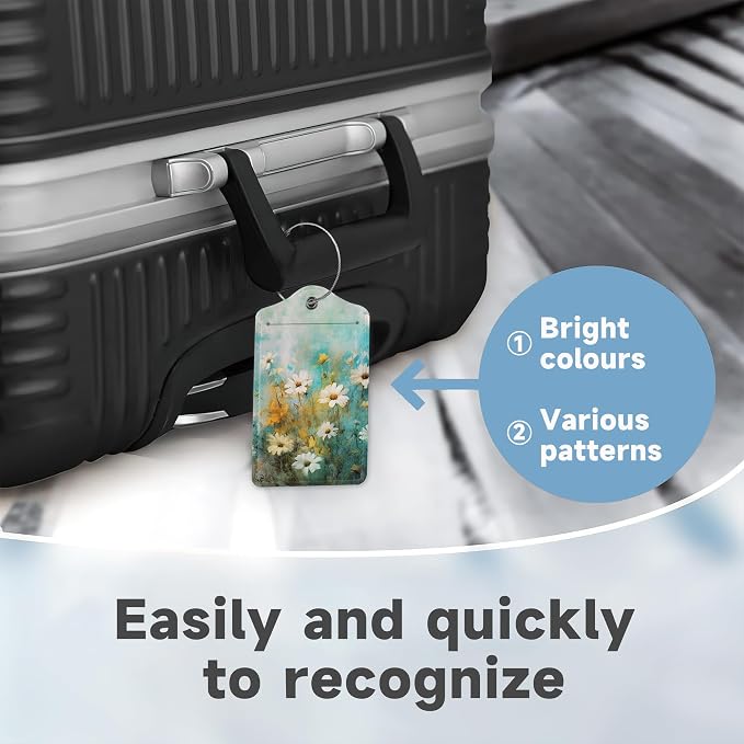 2 Pack Luggage Tag for Suitcase, Vintage Wild Flowers Leather Bag Tags - Image 4