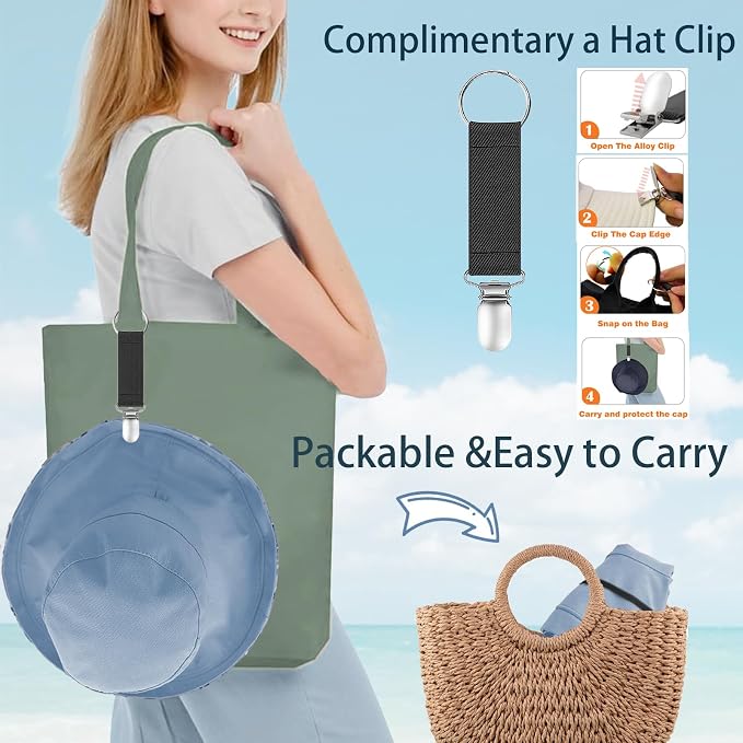 vidsel Womens Sun Hats Wide Brim Reversible Bucket Cotton Hat Packable Summer - Image 3