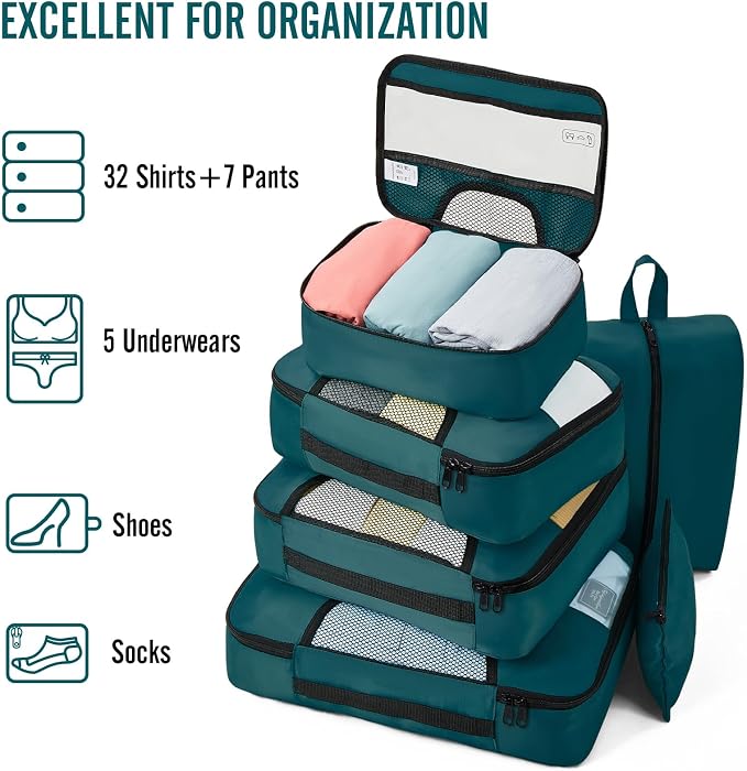 Veken 8 Set Packing Cubes for Travel Essentials, Suitcase Organizer Bags in 4 - Image 5