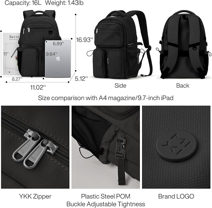 mixi Travel Laptop Backpack, Lightweight Durable School Bookbag Men Woman 15.6" - Image 3
