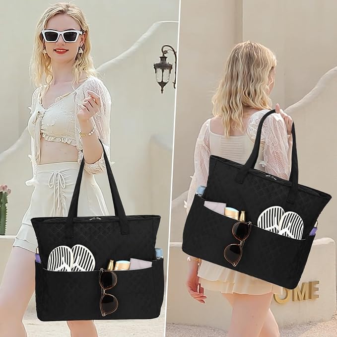 LEDAOU Large Beach Tote Bag Women Waterproof Sandproof Zipper Beach Tote Bag - Image 4