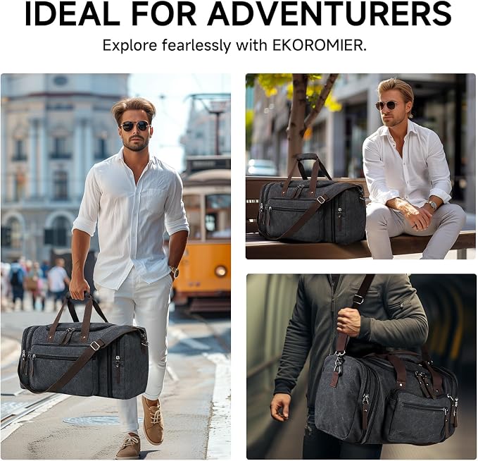 Canvas Expandable Duffle Bag for Men Traveling, Luggage Travel Bag Weekender - Image 3