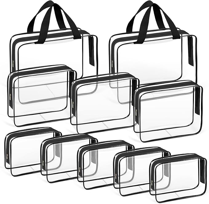 TISRATOK 10 PCS Clear Travel Makeup Toiletry Bag, Plastic PVC Cosmetic TSA by TISRATOK