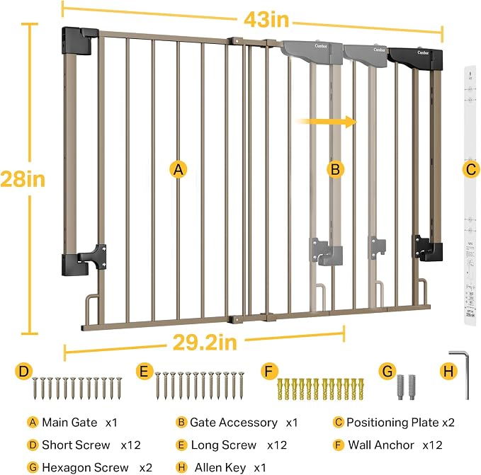 Cumbor 29.2–43" Baby Gate for Stairs, Wall-Mounted, Expandable No Bottom Bar - Image 9
