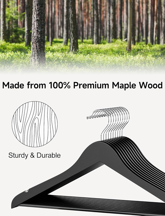 StorageWorks Black Wooden Hangers, 20 Pack Wood Hanger - Image 3