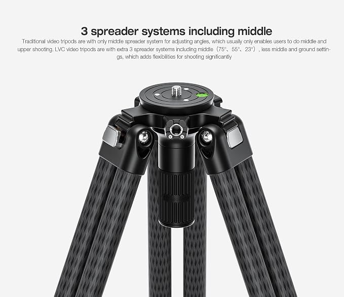 Leofoto LVC-253C+BV-15 King Kong Series Carbon Fiber Dual Leg Video Tripod w - Image 5