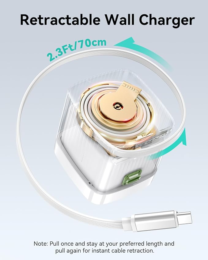 Retractable Wall Charger, 65W PD Fast USB C Charger Block - Image 2