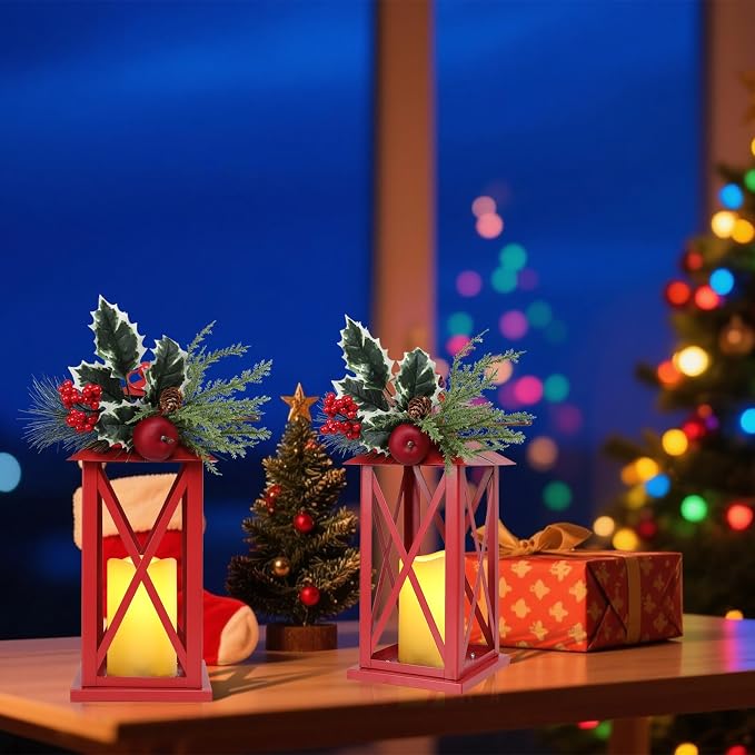 Christmas Decorative Lanterns 2 Pack Outdoor Lantern 13.5" Waterproof Battery - Image 8