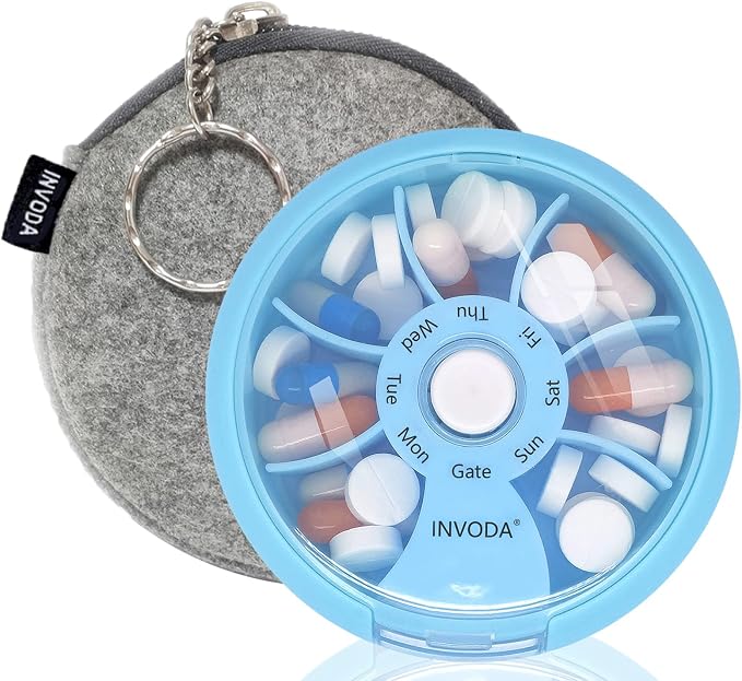 INVODA Weekly Pill Organizer 7 Compartment Rotating Pill Box by INVODA