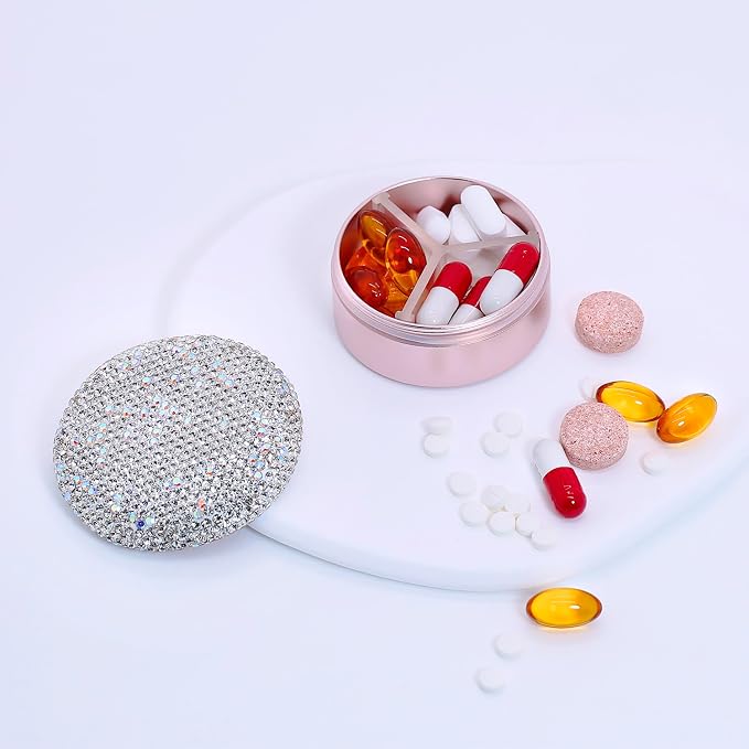 Small Pill Case 3 Compartments, Metal Round Portable Pill Box, Waterproof - Image 2