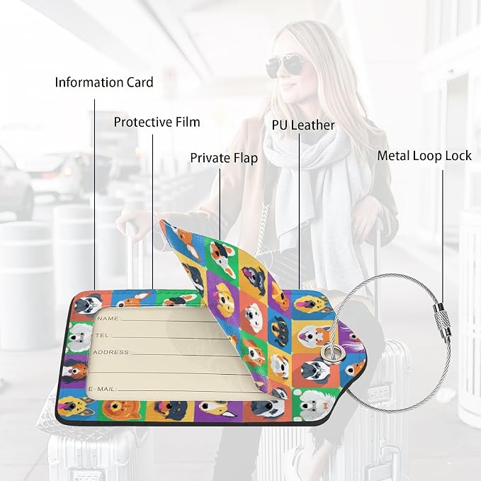 2 Pack Luggage Tags for suitcases Funny Cute Color Dog Luggage Tag, Leather - Image 3