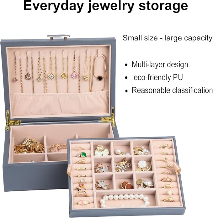 Small Jewelry Organizer for Women, 2-Layer Travel Jewelry Box - Image 3