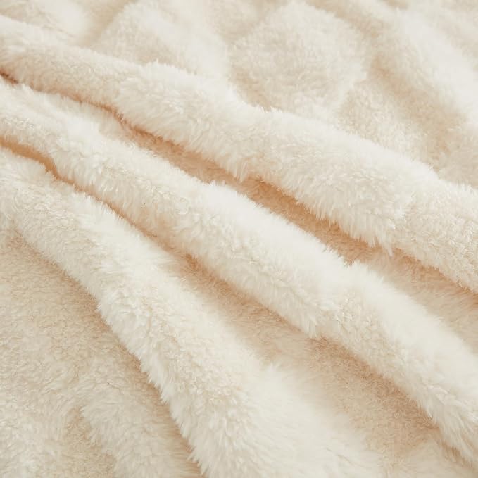 PU MEI Luxury Faux Fur Rabbit Fur Throw Blanket White 90"x80", Plush Reversible - Image 5