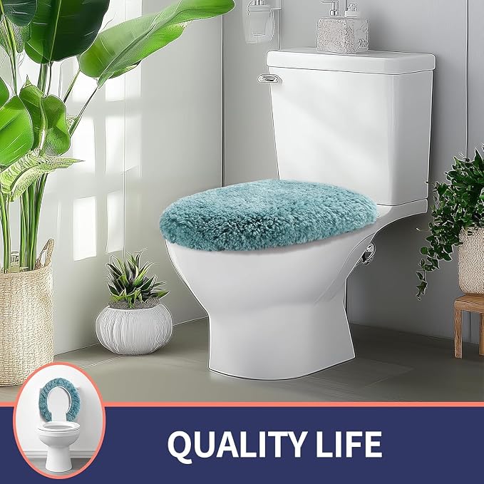 Microfiber Elongated Toilet Seat Cover 19.5"x 15" Machine Washable Solid Toilet - Image 7