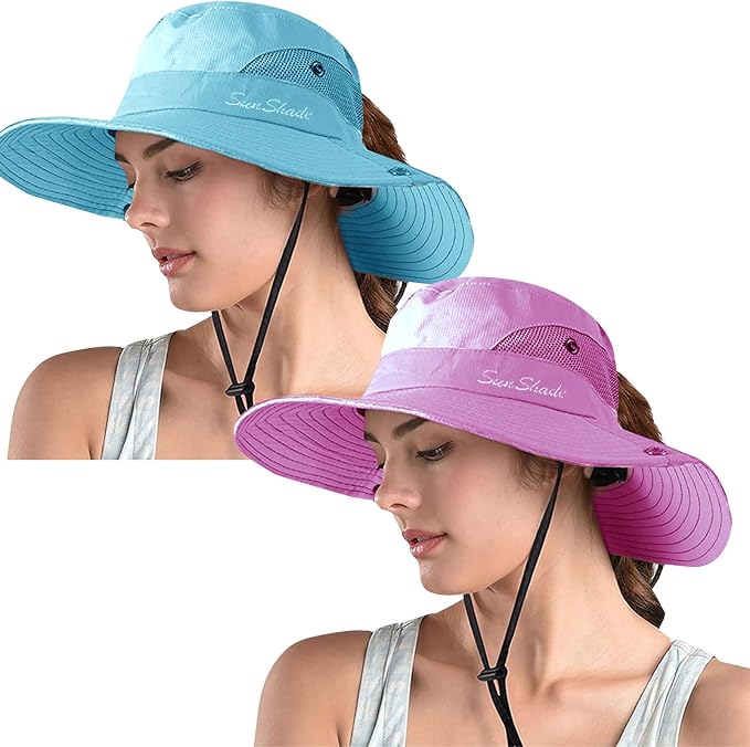 ZOORON Women's Ponytail Safari Sun Hat, Wide Brim UV Protection Outdoor Bucket by ZOORON