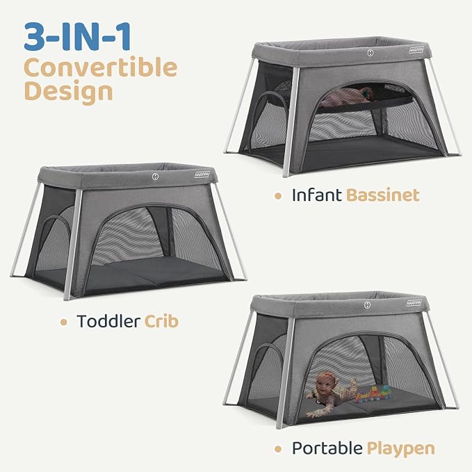 HARPPA Travel Crib with Comfy Mattress, Lightweight Portable Crib Requires No - Image 4