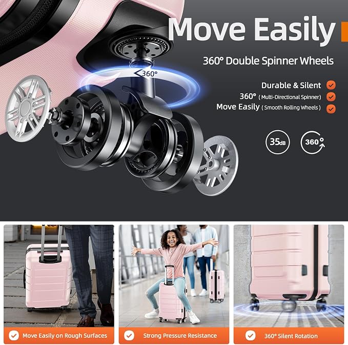 SHOWKOO Luggage Sets Expandable PC+ABS Durable Suitcase Sets Double Wheels TSA - Image 3