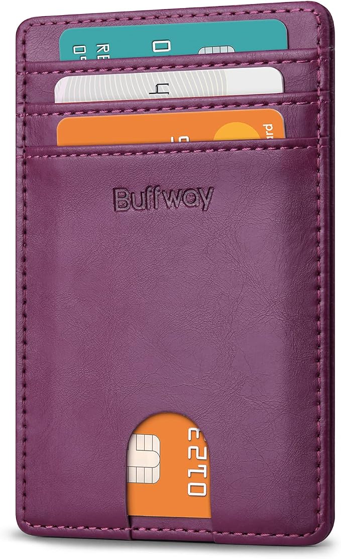Buffway Mens Slim Wallet, Minimalist Thin Front Pocket Leather Credit Card by Buffway