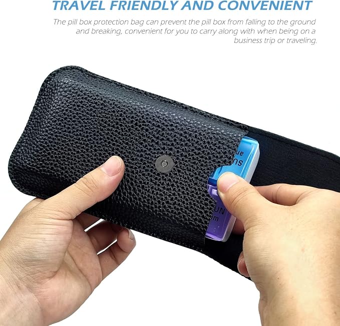 VOFOON Travel Pill Organizer 2 Times a Day, PU Leather Portable Pill Case - Image 5