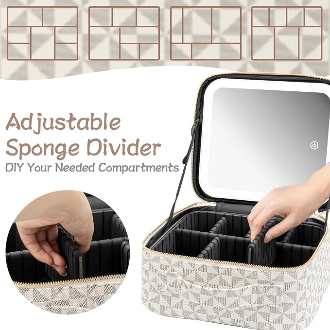 Makeup Travel Train Case with Mirror LED Light 3 Adjustable Brightness Large - Image 2